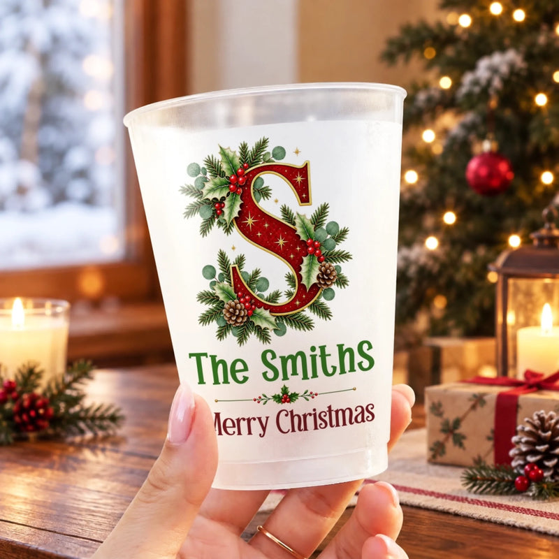 Custom Christmas Monogram Family Gifts - Personalized Plastic Cups