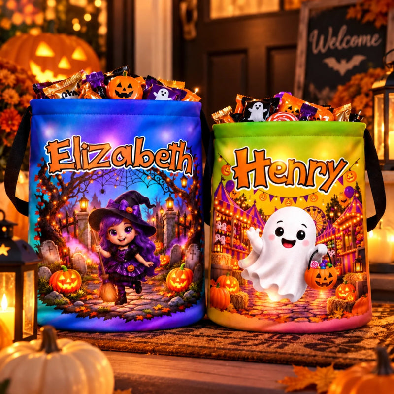 Custom LED Light Bucket Bag - Personalized Halloween Birthday Gifts For Kids - Trick Or Treat, Smell My Feet