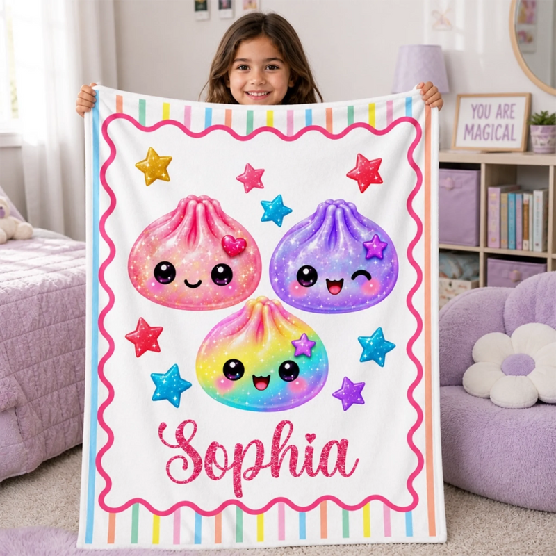 Custom Kawaii Dumpling Squishy Name Gifts for Girls - Personalized Blanket