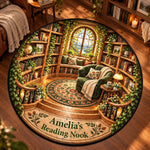 Custom Reading Nook Name Decor - Personalized Quilted Round Mat Gifts for Book Lovers