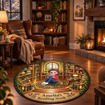 Custom Girl Reading Nook Decor - Personalized Quilted Round Mat