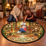 Custom Girl Reading Nook Decor - Personalized Quilted Round Mat