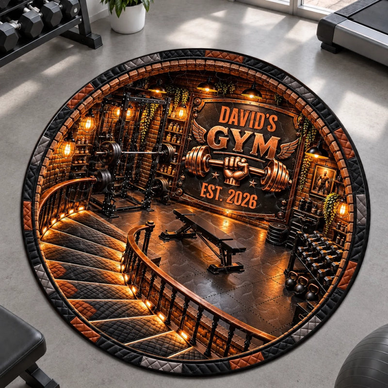 Custom Home Gym Decor - Personalized Quilted Round Mat