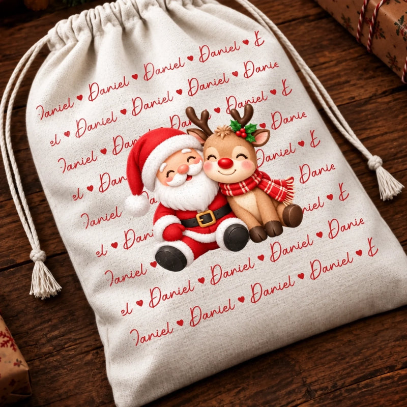 Custom Christmas Characters And Name Gifts - Personalized Drawstring Gift Bag