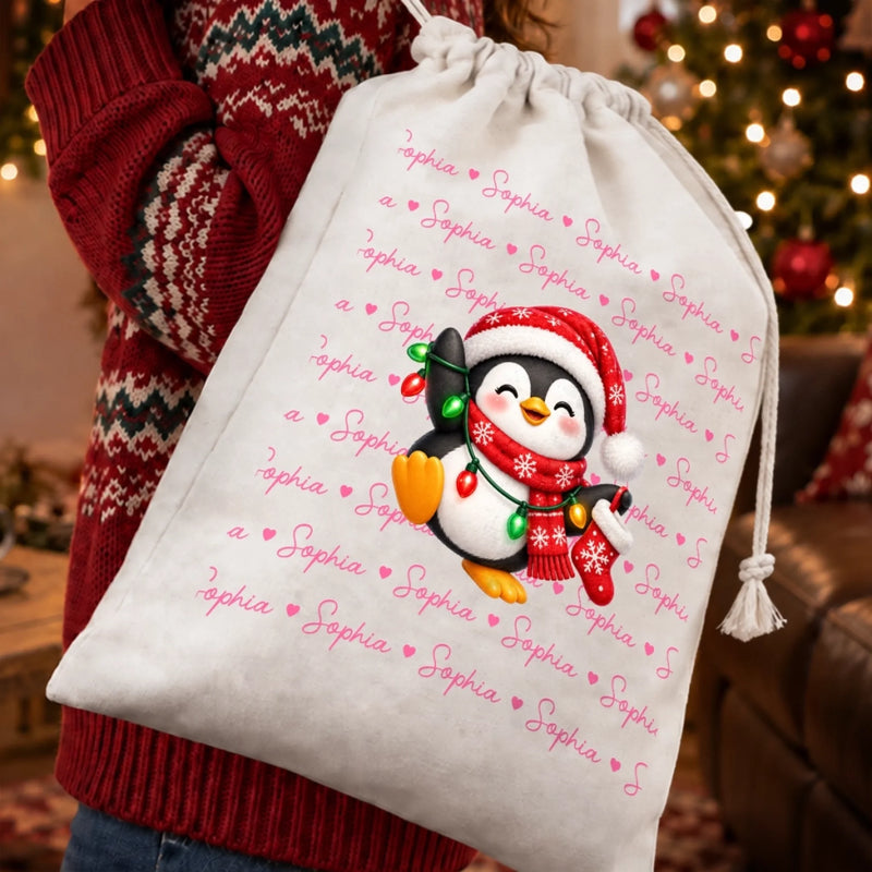 Custom Christmas Characters And Name Gifts - Personalized Drawstring Gift Bag