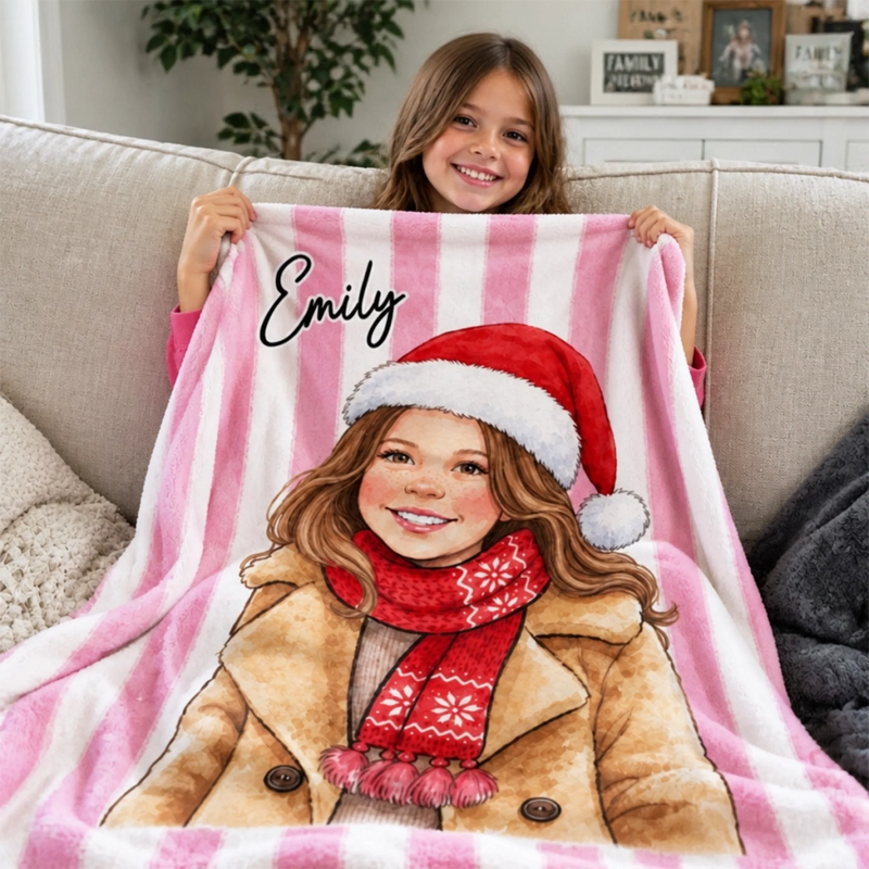 Custom Photo Christmas Name Kids Gifts - Personalized Blanket