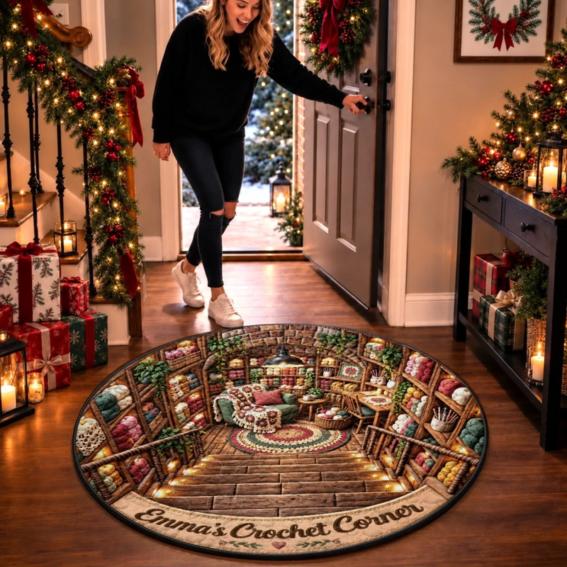 Custom Crochet Corner Decor - Personalized Quilted Round Mat