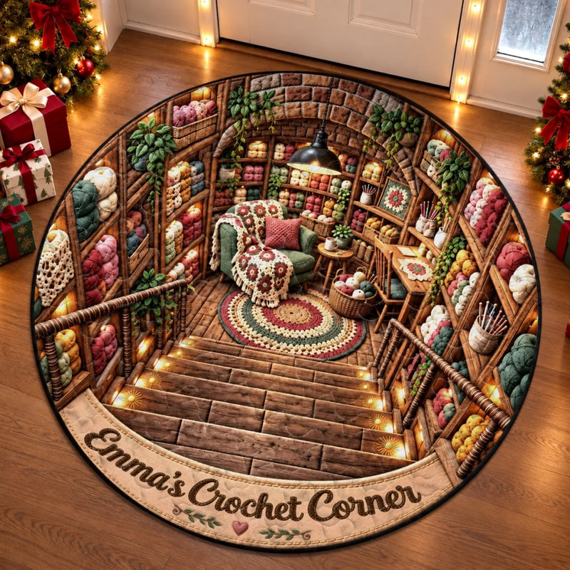 Custom Crochet Corner Decor - Personalized Quilted Round Mat