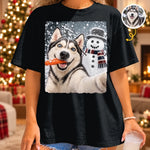 Custom Photo Funny Dog Christmas Selfie Gifts - Personalized Comfort T-Shirt