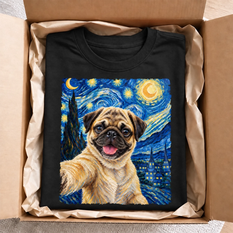 Custom Photo Funny Dog Selfie Van Gogh Style Gifts - Personalized Comfort T-Shirt