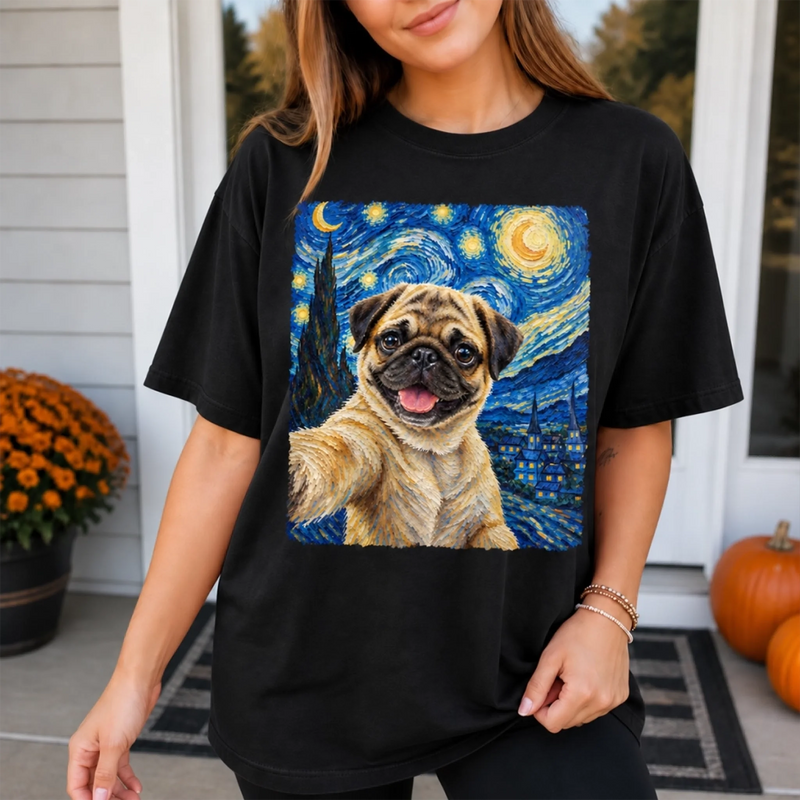 Custom Photo Funny Dog Selfie Van Gogh Style Gifts - Personalized Comfort T-Shirt