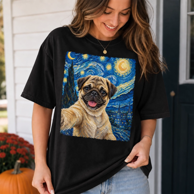 Custom Photo Funny Dog Selfie Van Gogh Style Gifts - Personalized Comfort T-Shirt