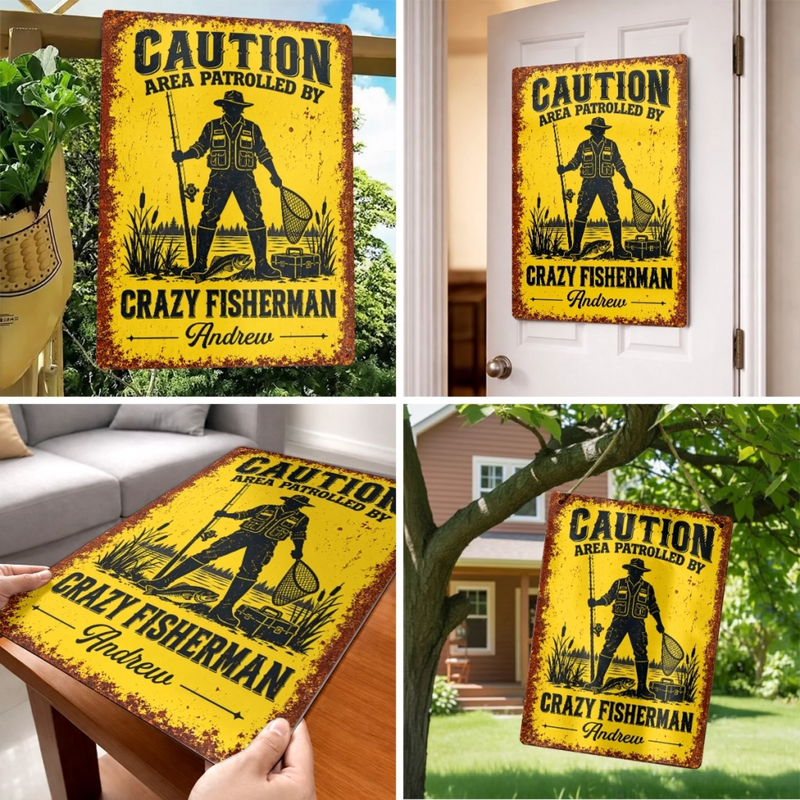Custom Crazy Fisherman Name Fishing Gifts - Personalized Metal Sign