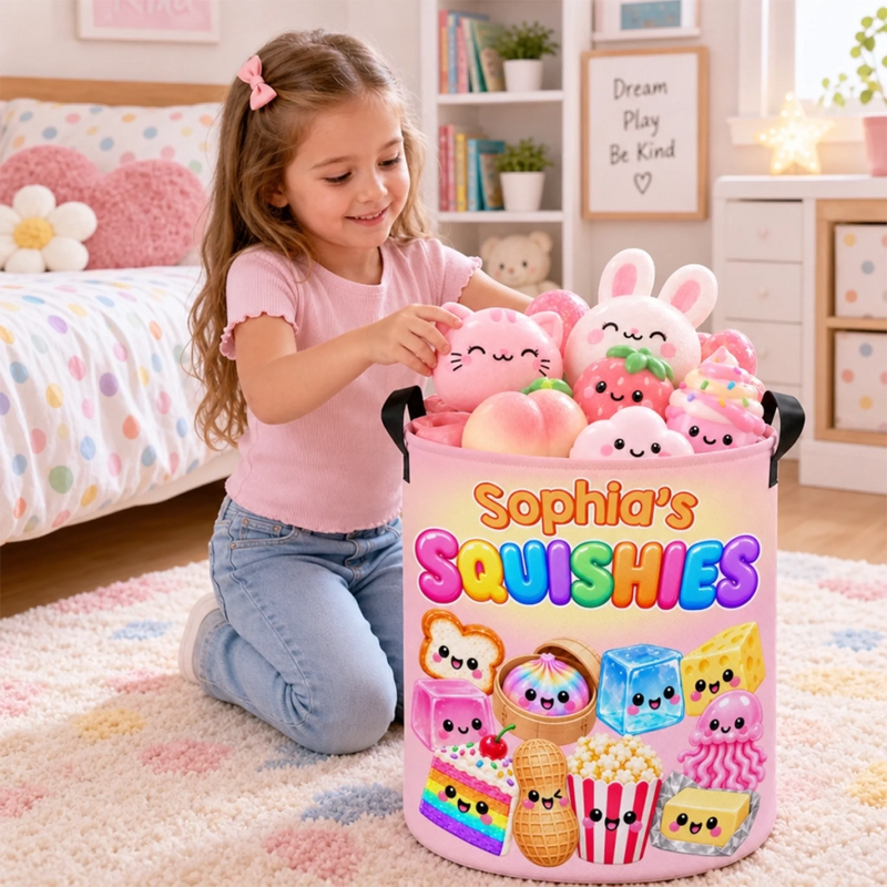 Custom Name Squishies Kids Toy Storage - Personalized Laundry Basket