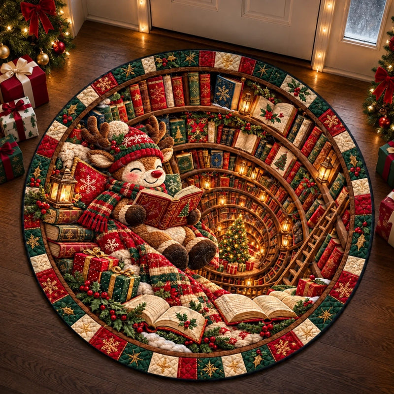 Custom Santa Christmas Decor - Personalized Quilted Round Mat Gifts For Book Lovers
