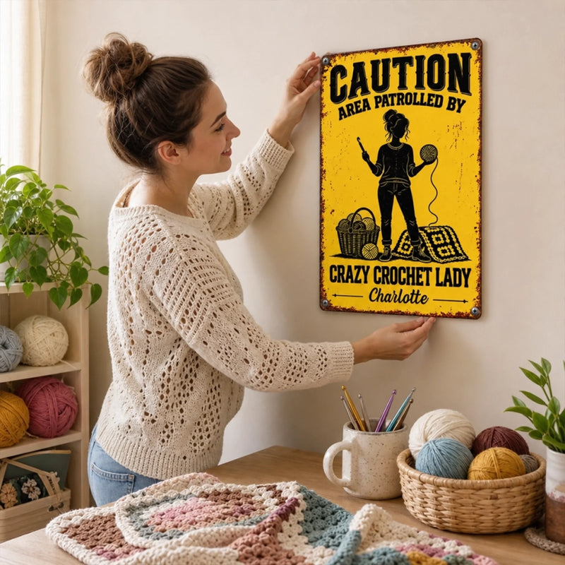 Custom Crazy Crochet Lady Gifts - Personalized Metal Sign