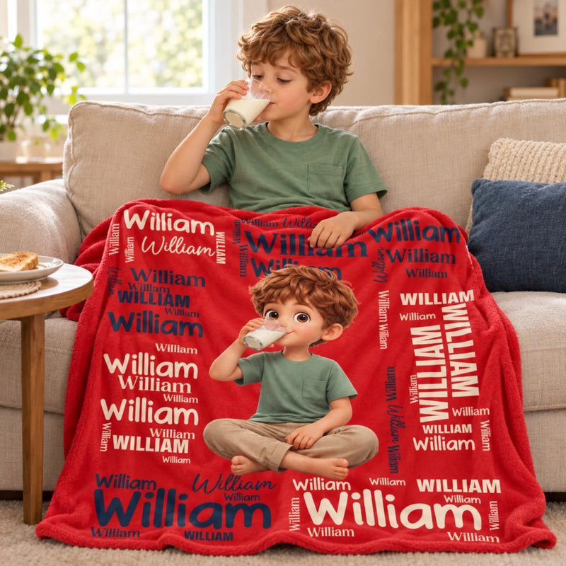 Custom Photo Cartoon Name Kids Gifts - Personalized Blanket