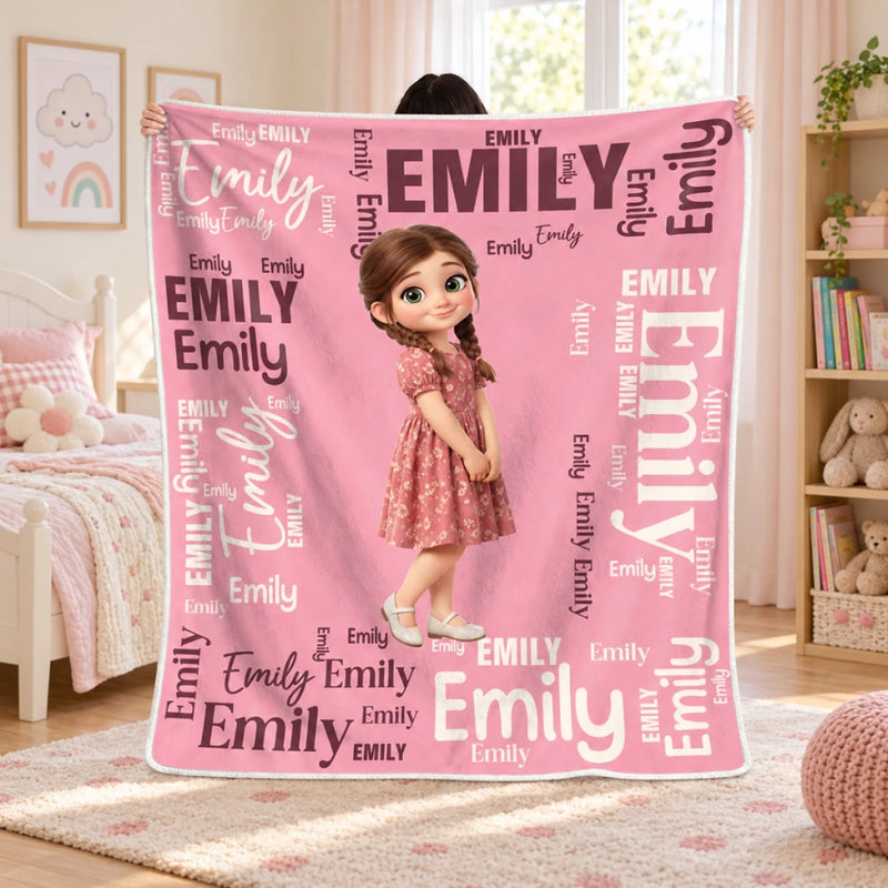 Custom Photo Cartoon Name Kids Gifts - Personalized Blanket