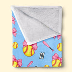 Custom Name Number Softball Gifts for Kids - Personalized Blanket