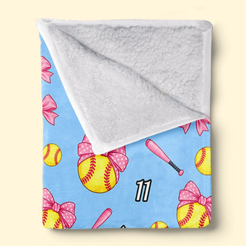 Custom Name Number Softball Gifts for Kids - Personalized Blanket