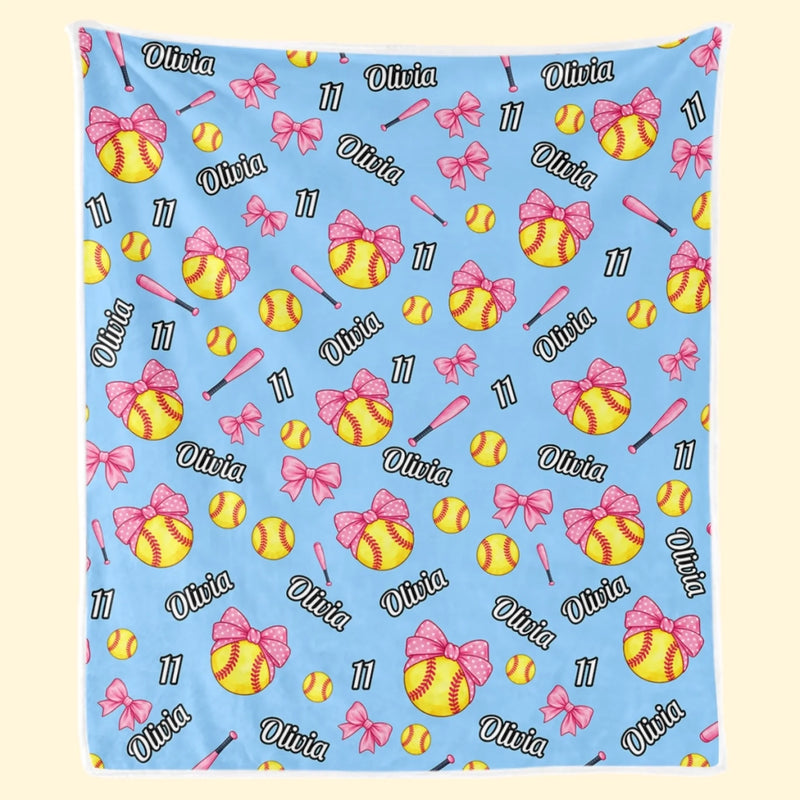 Custom Name Number Softball Gifts for Kids - Personalized Blanket