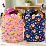 Custom Bow Softball Name and Number Gifts For Kids - Personalized Laundry Basket