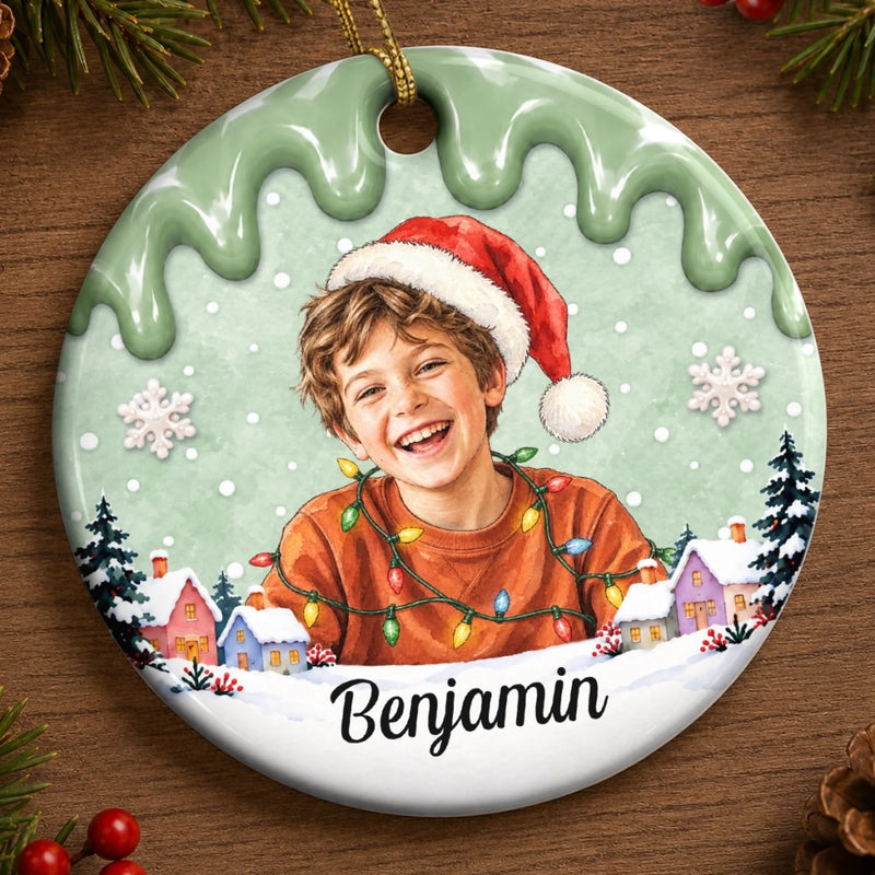 Custom Photo Name Christmas Gifts for Kids - Personalized Ceramic Ornament
