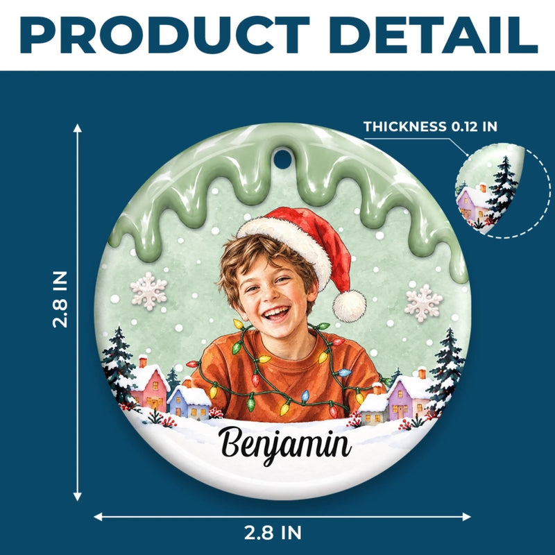 Custom Photo Name Christmas Gifts for Kids - Personalized Ceramic Ornament