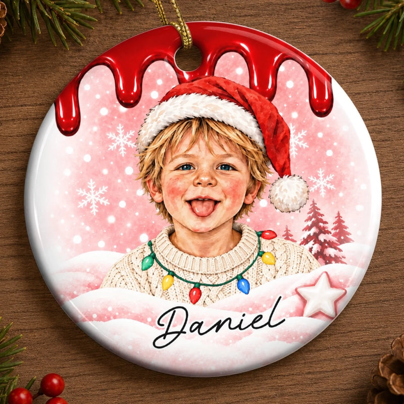 Custom Photo Christmas Gifts for Kids - Personalized Ceramic Ornament