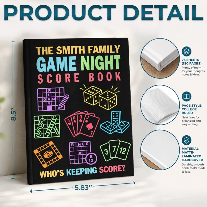 Custom Family Game Night Score Book - Personalized Hardcover Journal