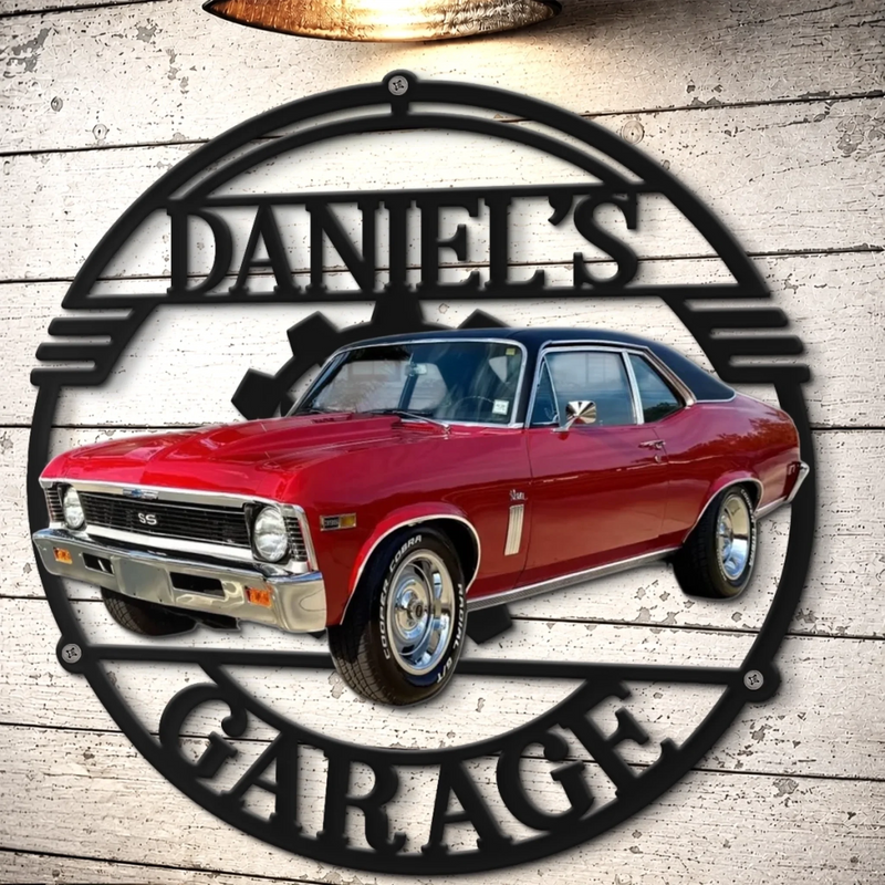 Custom Photo Classic Car Garage Decor - Personalized Shaped Metal Sign