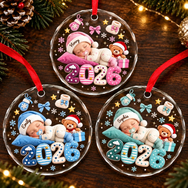 Custom Baby's First Christmas Gifts - Personalized Circle Glass Ornament