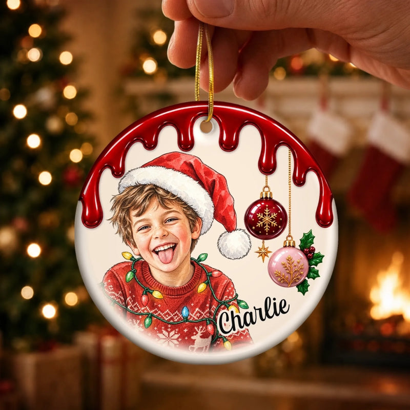 Custom Child Photo Christmas Tree Keepsake - Personalized Ceramic Ornament
