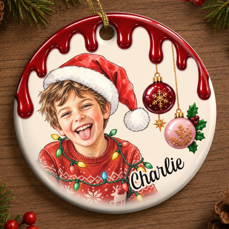 Custom Child Photo Christmas Tree Keepsake - Personalized Ceramic Ornament