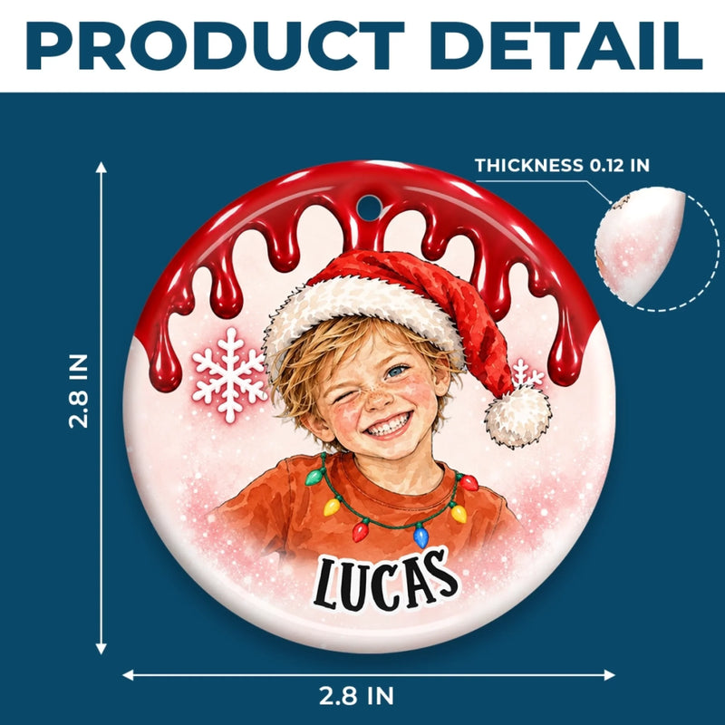 Custom Photo Santa Portrait Christmas Keepsake for Kids - Personalized Ceramic Ornament