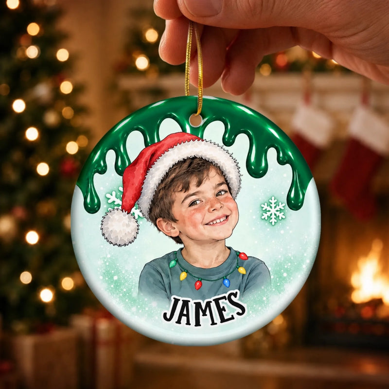 Custom Photo Santa Portrait Christmas Keepsake for Kids - Personalized Ceramic Ornament