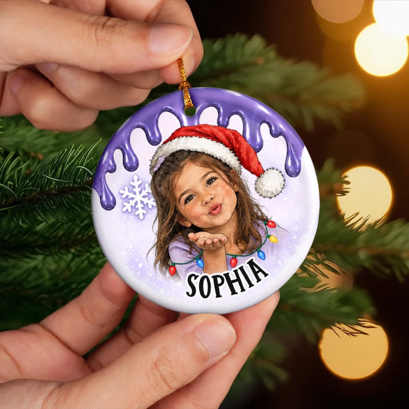 Custom Photo Santa Portrait Christmas Keepsake for Kids - Personalized Ceramic Ornament