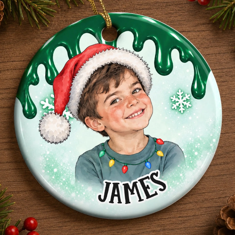 Custom Photo Santa Portrait Christmas Keepsake for Kids - Personalized Ceramic Ornament