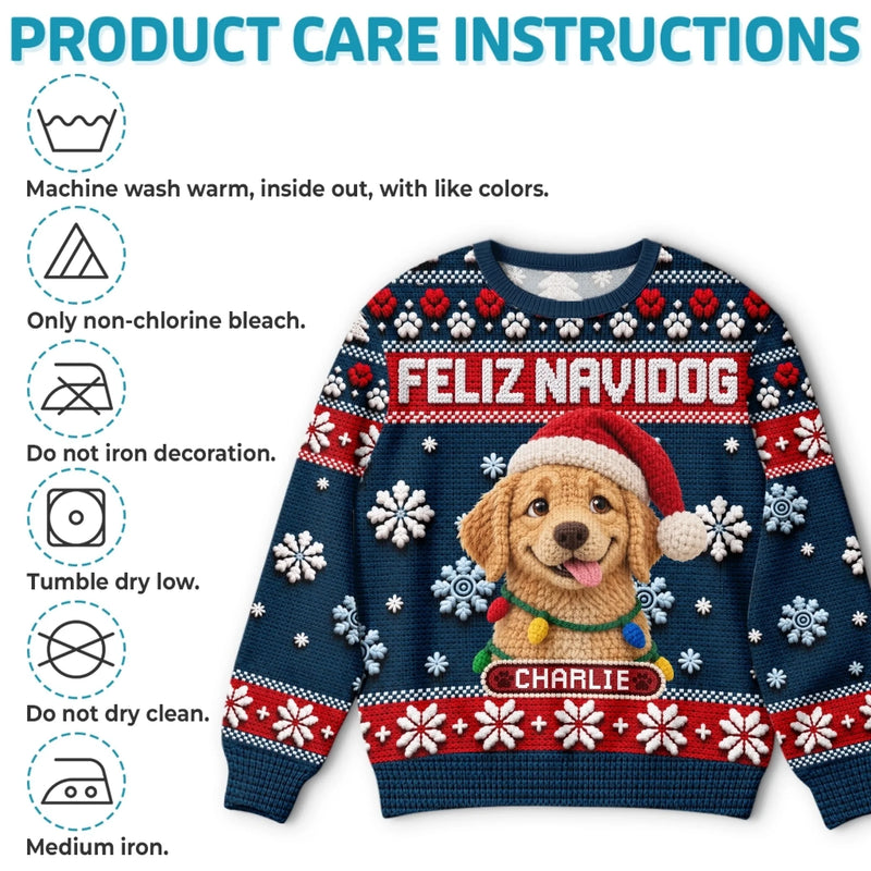 Custom Pet Photo Santa Hat Christmas Gifts For Dog Cat Lovers - Personalized Ugly Sweatshirt