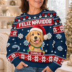 Custom Pet Photo Santa Hat Christmas Gifts For Dog Cat Lovers - Personalized Ugly Sweatshirt