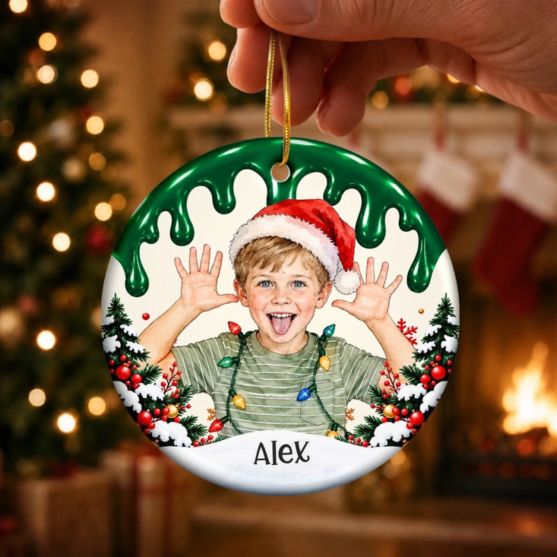 Custom Photo And Name Christmas Keepsakes For Children - Personalized Ceramic Ornament