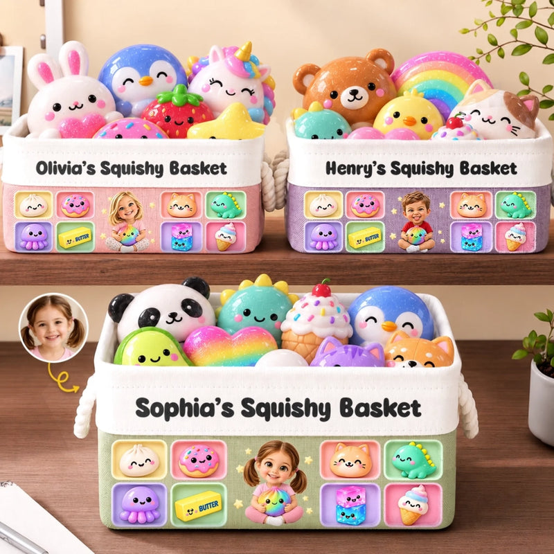 Custom Photo Name Squishy Toy Gifts for Kids - Personalized Storage Basket