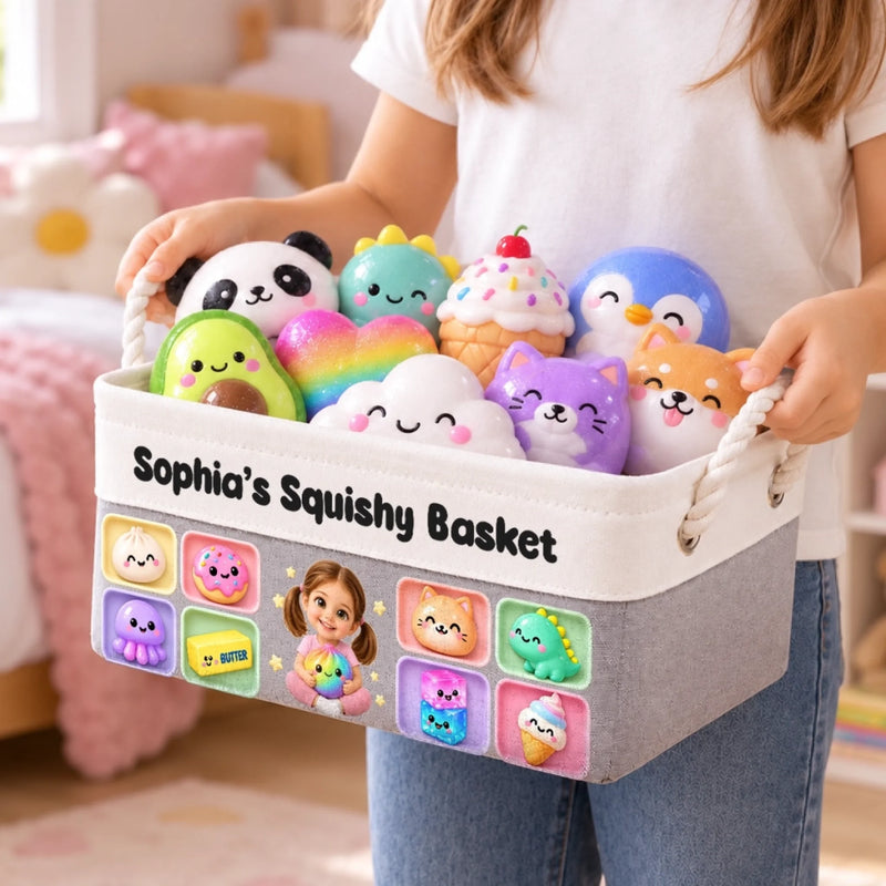 Custom Photo Name Squishy Toy Gifts for Kids - Personalized Storage Basket