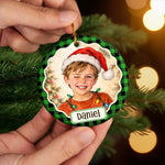 Custom Photo Santa Hat Keepsake for Kids - Personalized Ceramic Ornament