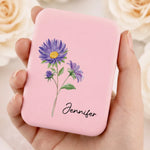 Custom Name Birth Month Flowers Gifts for Women - Personalized LED Compact Makeup Mirror