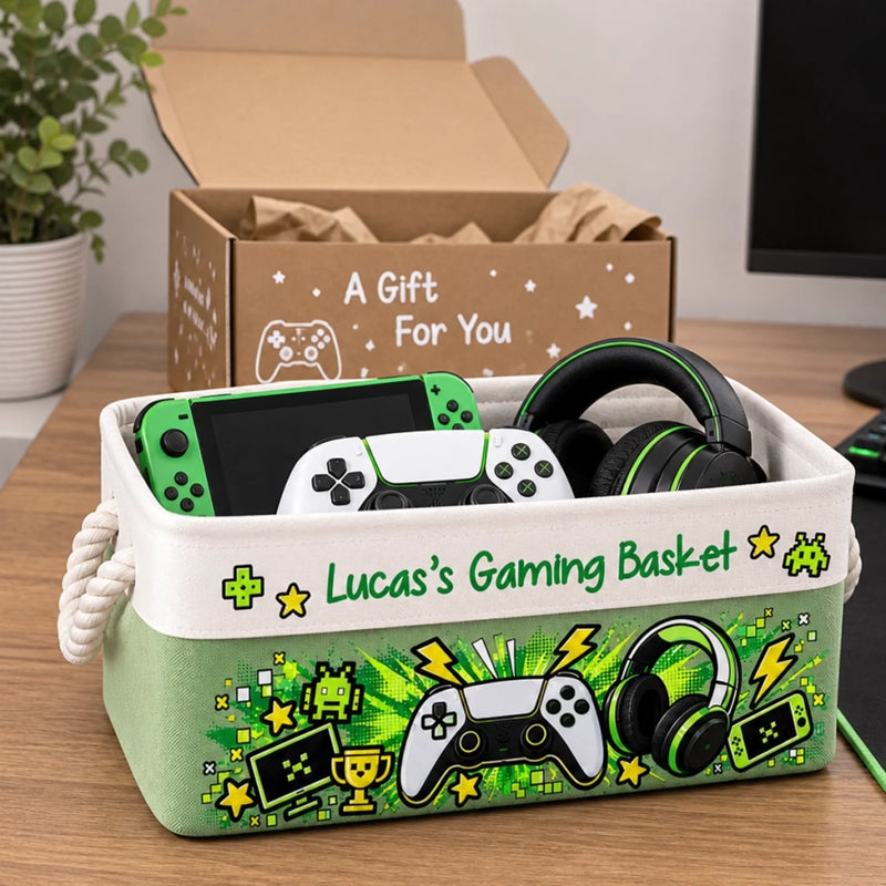 Custom Name Gamer Room Decor - Personalized Storage Basket