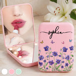 Custom Name Floral Butterfly Gifts for Women - Personalized LED Compact Makeup Mirror