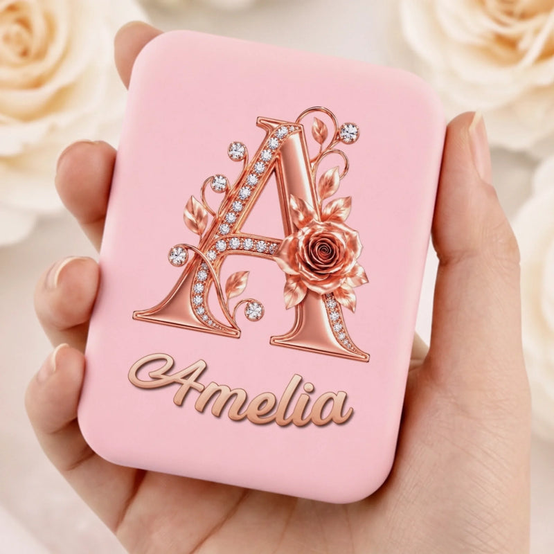 Custom Name Flower Monogram Gifts - Personalized LED Compact Makeup Mirror