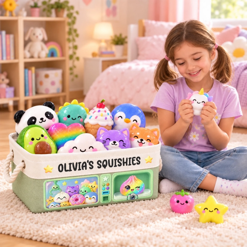 Custom Squishy Toy Organizer Gifts for Kids - Personalized Storage Basket