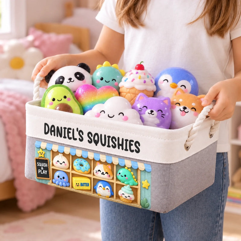 Custom Name Kawaii Squishy Shop Gifts for Kids - Personalized Storage Basket